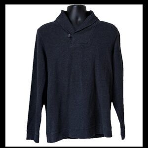 Men’s Dressy Casual Sweater Top V-Neck Collared Button L Dark Gray Long Sleeves